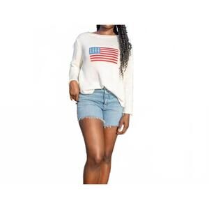 NEW ELLSWORTH + IVEY women's american flag mid-weight sweater in ivory